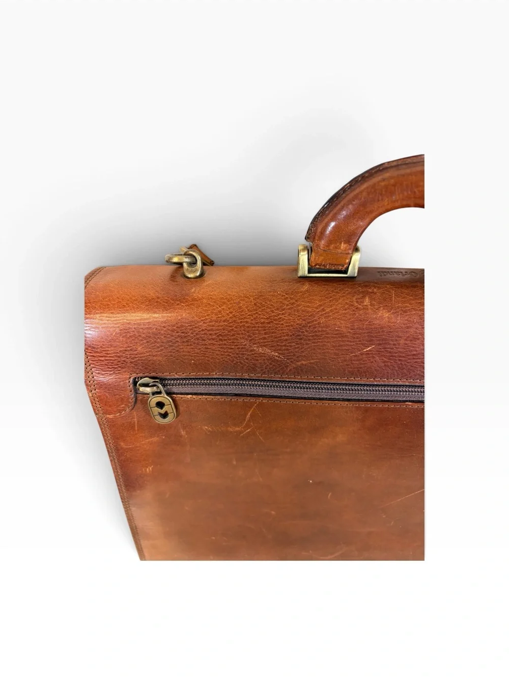 VTG Marino Orlandi Brown Leather Briefcase Messenger Crossbody